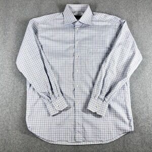 Canali Dress Shirt Mens 42 16.5 Blue Check Made in Italy Long Sleeve